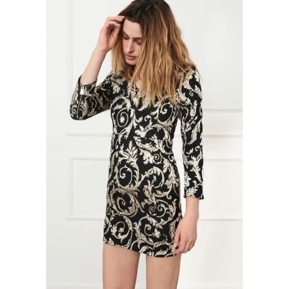 ANINE BING Gold Metallic Brocade Dress Jacquard Swirly Mini Party Holidays XS - Picture 5 of 16